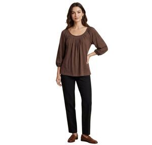 Banana Republic Women's Brown Rayon/Spandex Gathered Neck Knit T-shirt